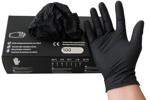 B teurobrecher 1000 Stück Nitril Einweghandschuhe, (10x100 Stück), Schwarz, Puderfrei und Latexfrei, Größen S bis XL, Einmalhandschuhe für Medizinische und Gewerbliche Anwendung (L)