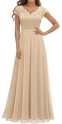Vestido de noche para mujer, festivo, largo, elegante, para bodas, invitadas de boda, vestido de noche, gasa, línea A, cuello en V, vestido de cóctel, vestido de fiesta, moderno, A4