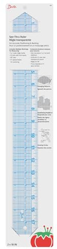 Dritz See-Thru Sewing Ruler 2 x 18 – Clear Flexible Ruler with 1/8 Grid, 1/16 Edge Marks & Centering Holes for Quilting, Crafts & Pattern Work