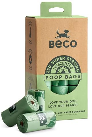 Beco Starke und große Kotbeutel – 270 Beutel (18 Rollen mit je 15 Stück) – geruchlos – Spenderkompatible Hundekotbeutel