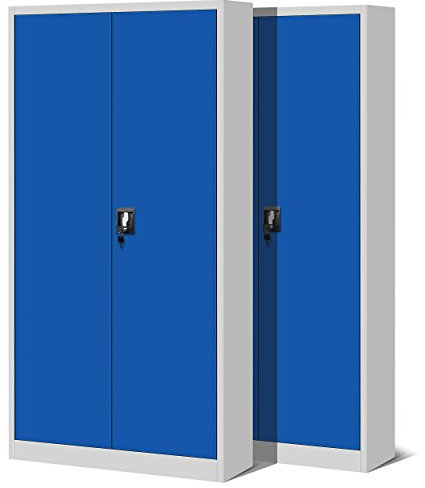 Jan Nowak 2er Set Aktenschrank C001H Büroschrank Metallschrank Werkzeugschrank 4 Einlegeböden Drehgriff Pulverbeschichtung Flügeltürschrank Abschließbar 195 cm x 90 cm x 40 cm (Grau/Blau)