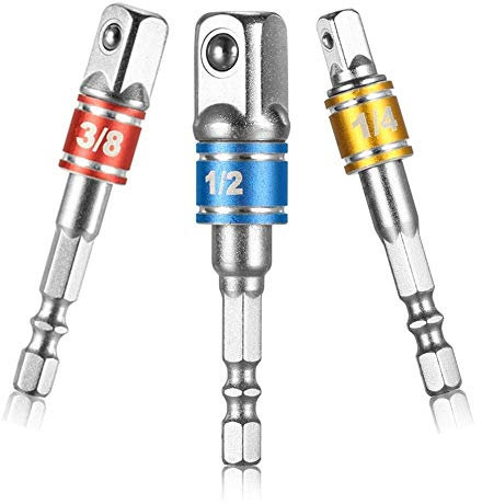 'feifox hexagonal Vaso 3 piezas Vaso adaptador ranuras Llave Nuss – Extensión para atornillador inalámbrico, conexión 1/4 3/8 1/2 adaptador Set