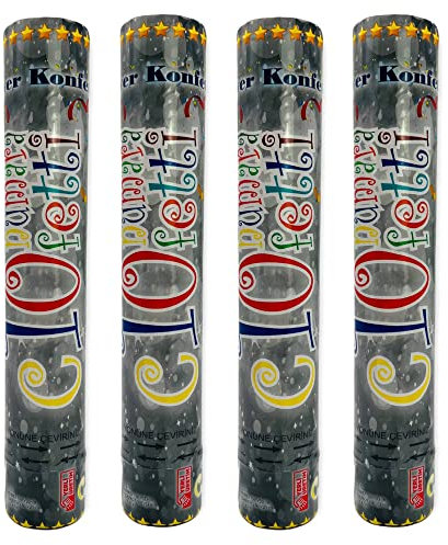 Party Popper Konfetti, 30 cm Silber, 5 m Effekthöhe, Konfetti-Shooter, Kanone für Silvester, Geburtstag, Privatfeier, Party