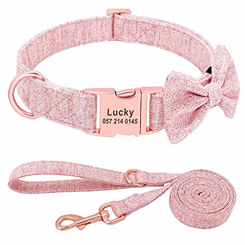 PET ARTIST Hundehalsbänder für Mädchen mit Abnehmbarer Fliege weich und bequem, niedliches Hundehalsband und Leine Set mit rotgoldener Schnalle, verstellbare Fliege für kleine mittelgroße große Hunde