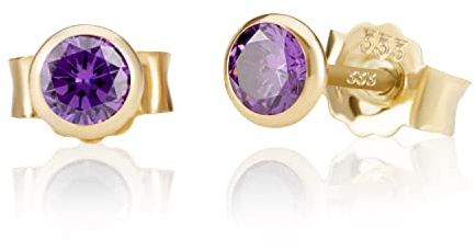 NKlaus Paar 5,0mm 333 Gelb Gold 8 Karat Ohrstecker Kristall Zirkonia Amethyst Butterfly Verschluss Damen Mädchen 3379