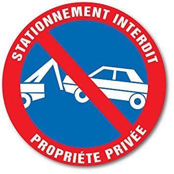 Panneau magnétique Défense de stationner, propriété privée, avec plastification anti-UV, Diamètre 20cm