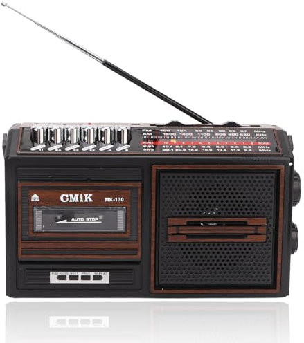 Dpofirs Retro Boombox Cassette Player Am/FM Radio Stereo, Vintage Tape Player Recorder Cassette con Altavoz Y Conector para Auriculares, de Sonido Estéreo para Niños Mayores, Banda(Marrón UE)