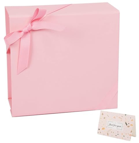 CHARMGIFTBOX Scatole regalo con coperchio, 18 x 17 x 8 cm, scatola regalo magnetica rosa con nastro, scatole pieghevoli per festa di compleanno, damigella d'onore, regali di Natale