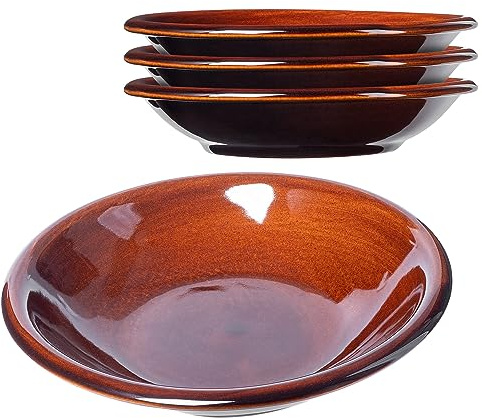 KADAX Piatto, piatto in argilla con strato di ceramica, piatti resistenti, piatti piani, piatti da portata per colazione, torte, dessert (profondo, 4 pezzi)