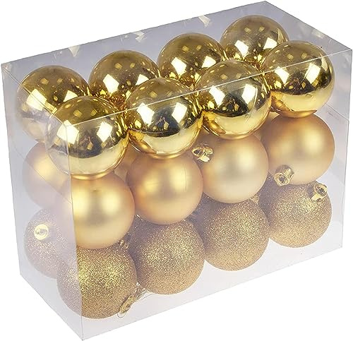 DITK-U 24Pcs Christmas Baubles 3cm Matte Glitter Christmas Balls Christmas Tree Decoration Shiny for Christmas Tree Small Shatterproof Hanging Ball Baubles (Gold)