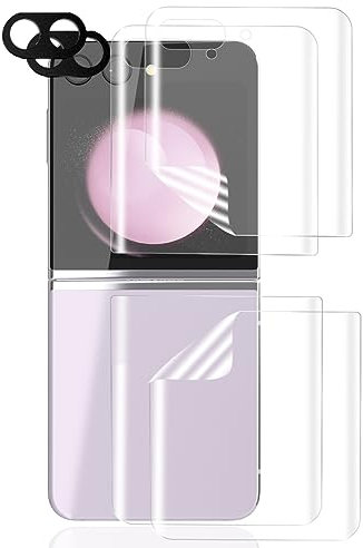Phlleyaa Pellicola Protettiva per Samsung Galaxy Z Flip 5 TPU Pellicola 2 Pezzi e 2 Pezzi Vetro Fotocamera [2+2Pezzi],Senza Bolle Anti Graffio Pellicola per Galaxy Z Flip 5 Vetro Temperato