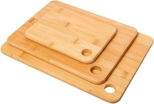 UTTAM Extra-Thick Wooden Chopping Boards - 3 Piece Bamboo Chopping Board Set - 34x23cm / 32x19cm / 27x16cm - Ideal for Carving Meat, Cutting Vegetables, Cheeses and Bread (Bamboo, Pack of 3)