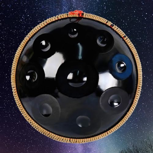 Tamburo Handpan In Acciaio Da 22 Pollici, Tamburo Handpan In Re Minore 9/10/12 Note Per Adulti E Bambini, Strumento A Percussione Armonico 432Hz Con Custodia Handpan E Mazze(Black,10Notes)