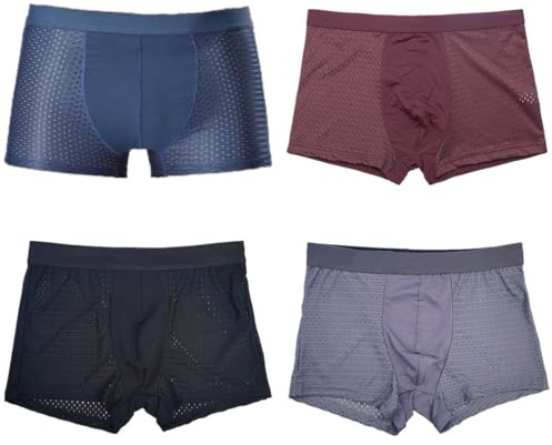 BULBEAWICK Caleçon Boxeur Boxer Modal Fin pour Hommes, 4 Pièces, Short D'été en Soie Glacée, Sexy 6XL 9XL, Maille Transparente, Culotte Confortable Et Respirante