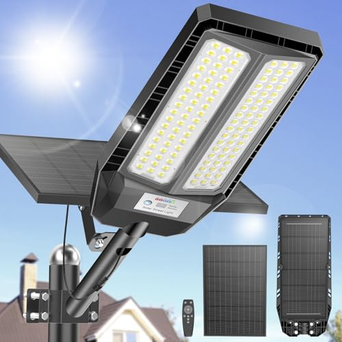 Adewalk 1200W Farolas Solares Exterior Potente con Mando a Distancia, Impermeable IP66 Luz Led Farola Solar Exterior con Sensor de Movimiento for Roads, Yardas, Garden