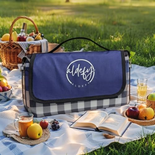 ALDEFY Extra Large 200 x 200cm Picnic Blanket - Sand-Proof Waterproof Outdoor Mat with Compact Carry Handle, Beach, Camping & Park Blanket, Washable Lightweight Portable Beach Mat