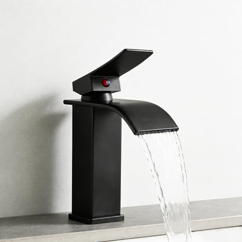 oupados Badrumskran tvättställsblandare vattenfall handfat kran med 2 x 60 cm vattenrör och en gängad slang för badrum, kök, trädgård