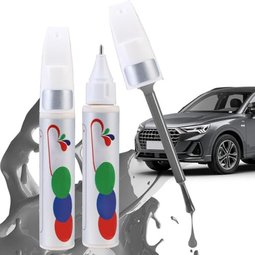 Penriter 2 Pièces Stylo Retouche Peinture Voiture Gris 24ML, 2-In-1 Peinture Voiture Carrosserie, Stylo Anti Rayure Voiture, Stylo Réparation des Rayures Auto De Peinture, Stylo Efface Rayure Voiture