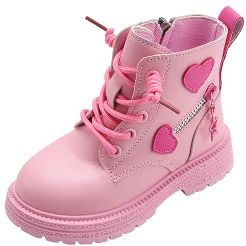 Happy Cherry Botines para niña con estampado de corazón retro, botines con cremallera para niños, antideslizantes, botas cortas 26-34