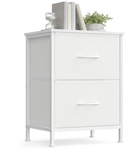 SONGMICS Cómoda, con 2 Cajones para Dormitorio, Mueble de Almacenaje, Acero, MDF, Tela no Tejida, para Dormitorio, Armario, Recibidor y Salón, Blanco Nube y Blanco Nieve LGS312WH01
