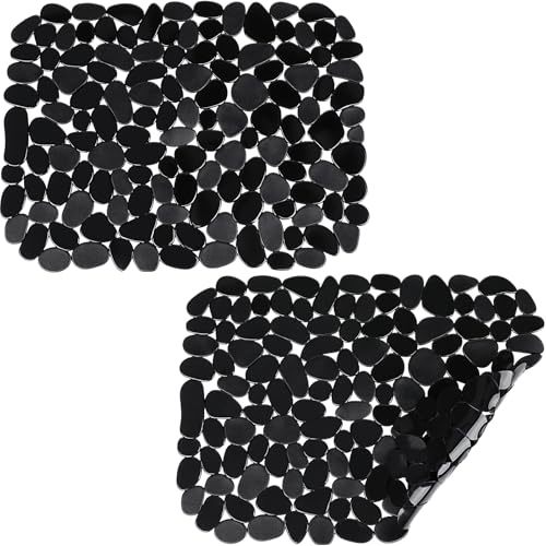 Coopay 2 Pack Pebble Sink Mats for Stainless Steel, PVC Sink Protectors for Bottom of Kitchen Mats, Adjustable Porcelain Dish Drying Pads for Dishes and Glassware, 15.9 x 11.9 inch (Black)