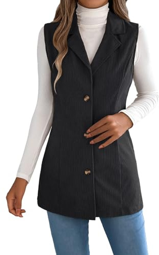 Bauzuoyo Gilet da donna elegante, lungo, tinta unita, semplice, in corda, senza maniche, con bottoni, per autunno e inverno, casual, vintage, vestibilità stretta, versatile
