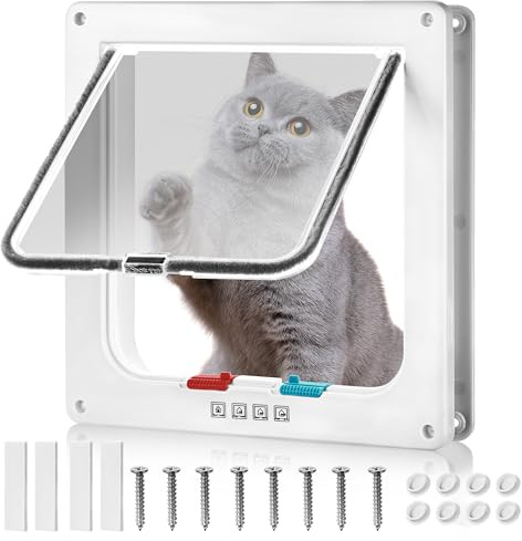 YIYIZI Chatiere pour Chat, Verrouillage à 4 Voies Chatière 25cm x 23.5cm, Chatiere pour Chat Isolante,Facile à Installer et à Utiliser, Porte pour Animaux de Compagnie pour Chats et Petits Chiens