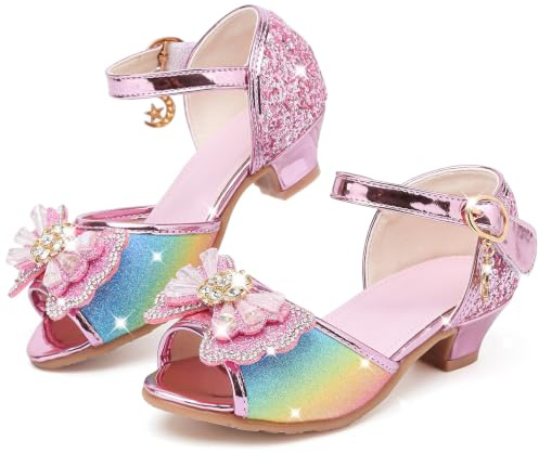 GOGOUP Girls Sandals Glitter Princess Mary Jane Pump Shoes Fish Mouth Open Toe Toddler Dress Up Shoes Bling Bowknot Party Wedding Birthday Prom Cosplay Shoes 1-Gradient Pink UK9