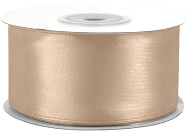 Rouleau de ruban de satin Creativery - 25 m de long et 38 mm de large - Ruban décoratif - Décoration, mariage, baptême, anniversaire Sand / Beige 835