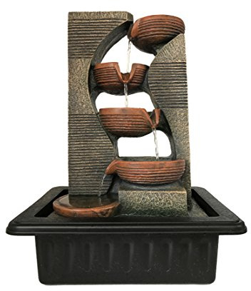 Fuente de Interior de Dehner, Cuencos de Piedra con iluminación LED, Aprox. 40 x 23 x 31 cm, polirresina, Gris/marrón.