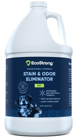 Eco Strong Stain and Odor Eliminator: Pet Odor and Stain Remover Carpet Cleaner - Enzyme Cleaner for Dog and Cat Urine - Pee Stain Remover and Deodorizer Spray - Floor, Grass Pee Pad, Rug - 1 Gallon