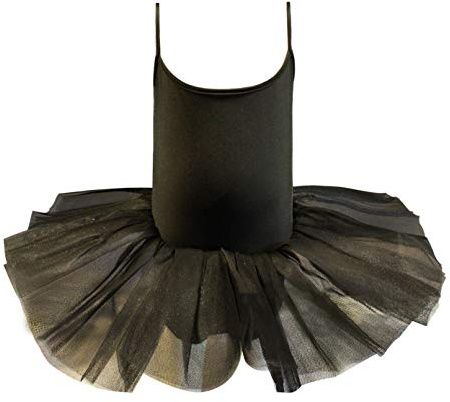 Carnavalife Maillot de Ballet Danza Niña Elástica con Falda Tutu de Tirantes Finos (Negro, 10-12 años)