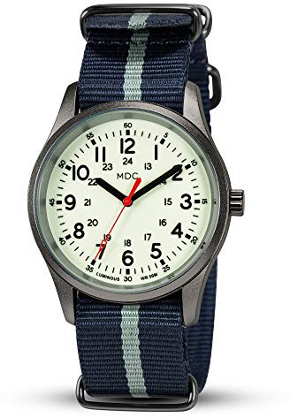 Infantry MDC Armbanduhr für Herren, leuchtet im Dunkeln, 12/24-Stunden-Militäruhr, Feld, Outdoor, Sport, Herren-Armbanduhr, wasserdicht, mit NATO-Band, schwarz / blau, Armband