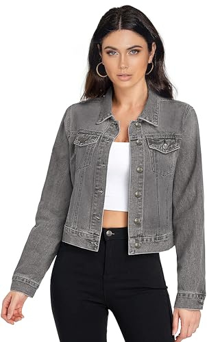 Hybrid & Company Women's Long Sleeve Denim Jackets Basic Button Down Jean Jacket with Pockets JK22882 GREY XL