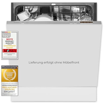 Exquisit Geschirrspüler EGSP6012-E-030E Silber | Spülmaschine 60 cm vollintegriert | Einbaugeschirrspüler | 12 Maßgedecke | Silber