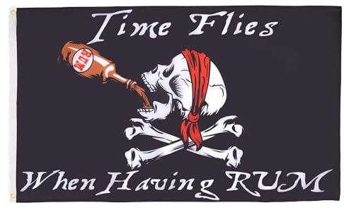 BANDIERA PIRATA IL TEMPO PASSA COL RUM 90x60cm - BANDIERA DEI PIRATI - TESCHIO 60 x 90 cm - AZ FLAG