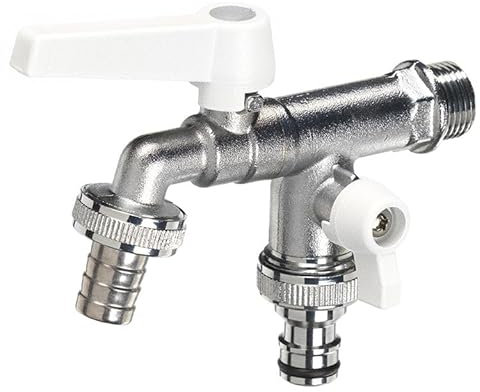 Rubinetto a Sfera Doppio per Fontana da Giardino con Leve Colorate Belfer RUB/027 Bianco