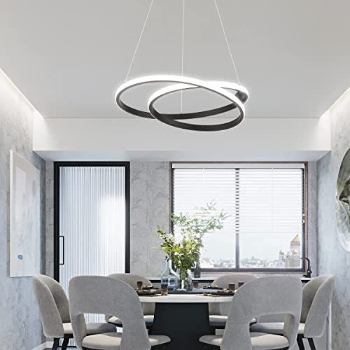 Eoodis LED Hängeleuchte mit 2 Ringen Pendelleuchte mit Fernbedienung Moderne Hängend Höhenverstellbar Pendelleuchte für Küche, Esszimmer, Wohnzimmer