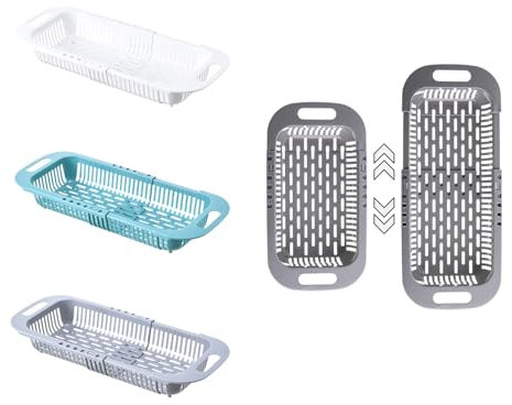 Hiceeden Set of 3 Over The Sink Strainers for Kitchen, Extendable Plastic Colander Drain Basket for Fruits and Vegetables Wash, Dishes Dry