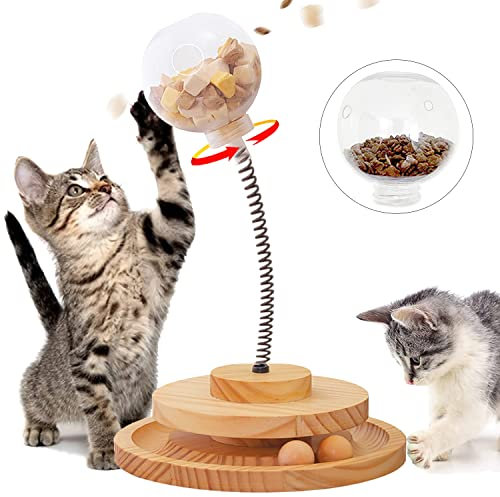 MayuMay Interaktives Katzenspielzeug Selbstbeschäftigung Katzen Spielzeug Kitten (Ball Track mit 2 Feeders)