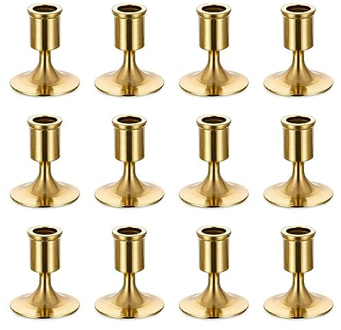 Sziqiqi Kerzenhalter Gold Kerzenständer Metall für Hochzeitstisch Mittelstücke, Kerzenständer Kerzenhalter Stabkerze für Esszimmer Kaffee Tischdekoration, 12 Stück, Stil 1