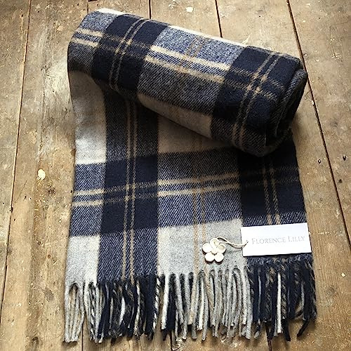 Florence Lilly Tartan Blanket/Throw made from 70% Recycled Wool and 30% Recycled Garments which would normally find themselves in landfill. (Blue/Grey)