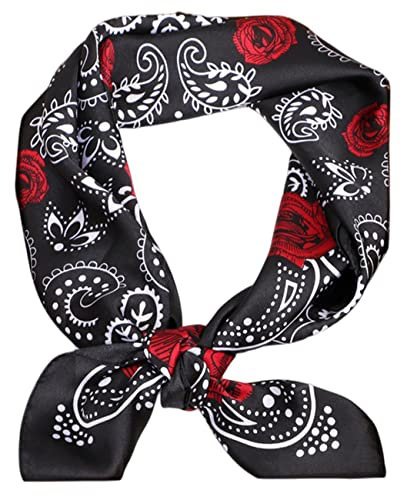 FAIRYGATE Schal Schwarz Damen Seidentuch Damen Bandana Kopftuch Damen Paisley Muster Haarschal Satin Nickituch Vierecktuch Boho Halstücher Vintage Tuch Schal Haar Schal DA2109