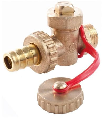 Schläfer 704411 | Robinet d'échappement HS Valve à bille filetage mâle 1/2 DN15, Pn16 avec porte-caoutchouc et bouchon, laiton jaune, raccord en laiton.