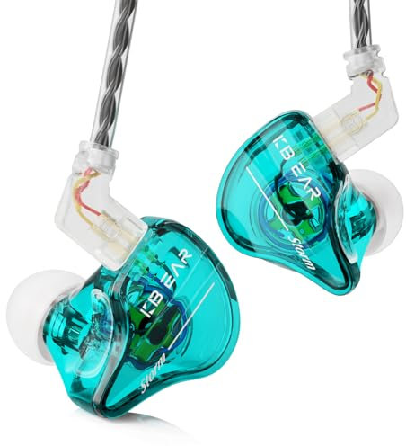 Yinyoo KBEAR Storm Auriculares intrauditivos con Cable para Cantantes Músicos en el Escenario Estudio Iglesia Bajo IEM Auriculares Monitor Hi Res Cable Desmontable OFC Plateado (Verde, sin micrófono)