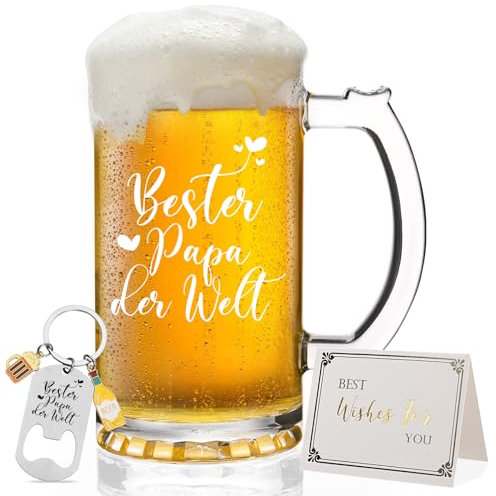 Joymaking Bierglas Papa Geschenk, Vatertagsgeschenke für Papa, Bierglas mit Gravur, Bester Papa Geschenke, Papa Geburtstagsgeschenk, Geschenkideen für Papa Vatertag Weihnachten, Bierkrug 16oz/500ml