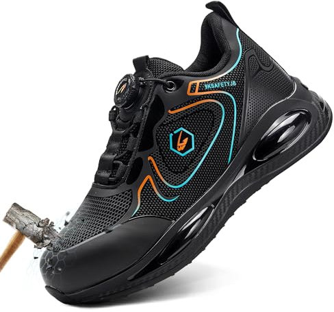 TIAROOTT Arbeitsschuhe Herren Sicherheitsschuhe Damen Leicht Trends Drehknopf Sportliche Luftkissen Turnschuhe Atmungsaktiv Stahlkappenschuhe Bequeme Dachdeckerschuhe Kochschuhe, Orange,Gr.44