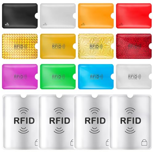 JIEYAO Farbenfroher RFID-Kartenhalter,16 Stück RFID Blocker Schutzhüllen 3.6 x 2.5 inch Leichter Blockierender Kreditkartenhülle Hülle für Kreditkarte Ausweis Kartenhüllen Reisepass Damen Herren