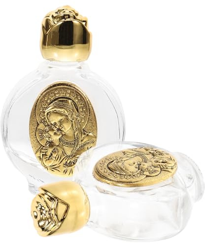 NUOBESTY Embossed Decorative Glass Bottle 2pcs Golden Portable | Mini Empty Set, Bottle Accent for Baptism Decorations and Display, Glass Finish