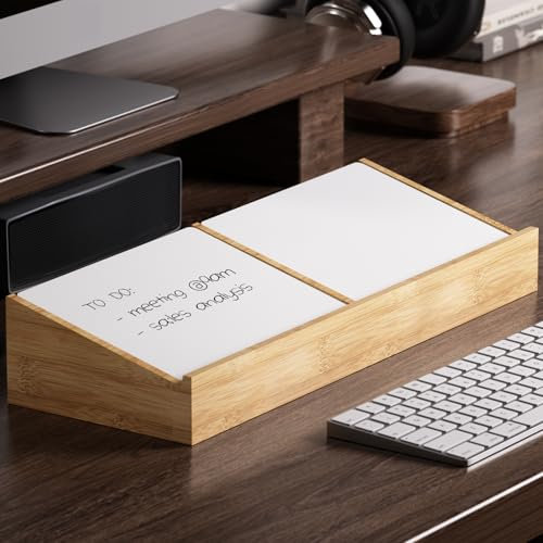 THYGIFTREE Glas Whiteboard Desktop Memoboard mit Holz-Organizer für Büro Gadgets mit 2 Marker und Radiergummi Schreibtisch-Organizer für Bürozubehör, Zuhause, Schulbedarf